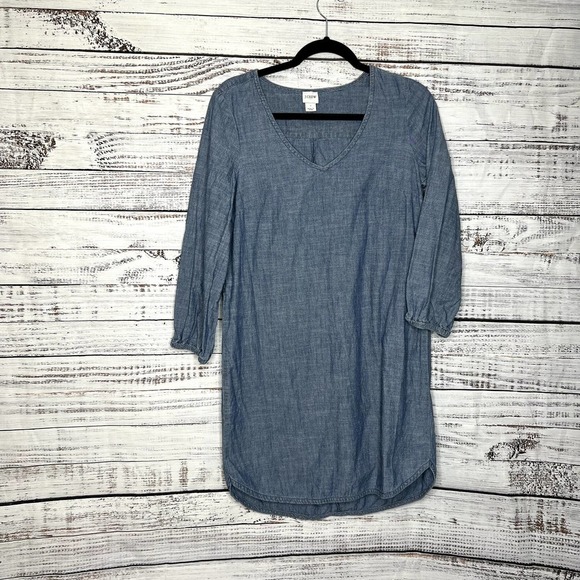 J. Crew Chambray Long Sleeve Dress Blue Small - Picture 2 of 4